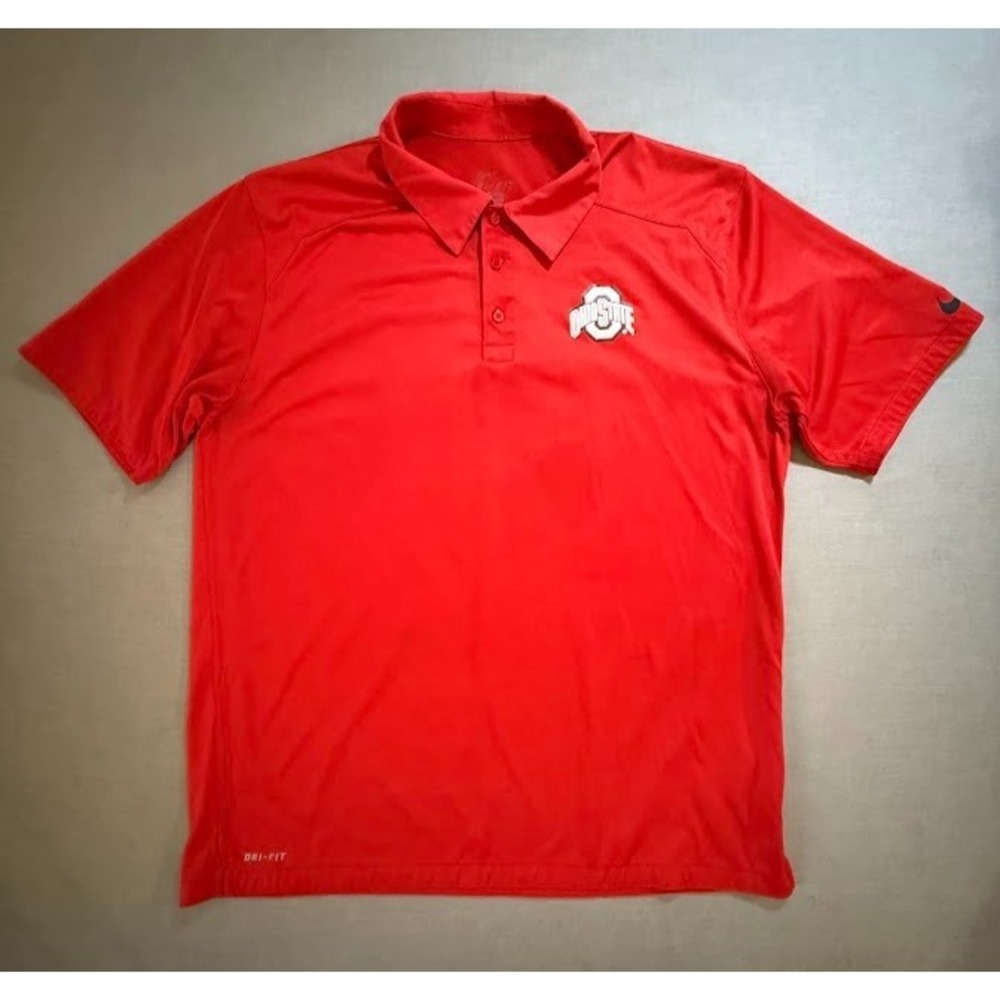 Ohio State Nike DRI-FIT Polo Shirt Adult Large Red Button Athletic Windbreaker.